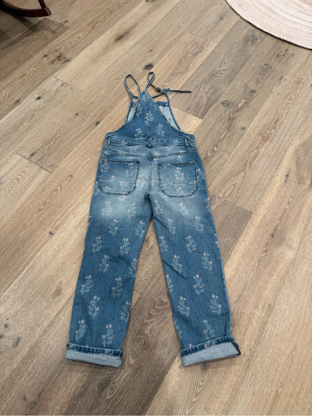 Pilcro Blue Floral Distressed Denim Overalls with Pink Accents - Picture 4 of 4